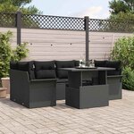 vidaXL Ensemble de canapé de jardin avec coussin 7 Pièces Noir Poly rotin