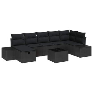 vidaXL Ensemble de canapé de jardin avec coussin 8 Pièces Noir Poly rotin