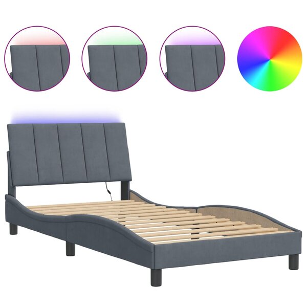 vidaXL Cadre de lit avec lumières LED gris foncé 100x200 cm velours