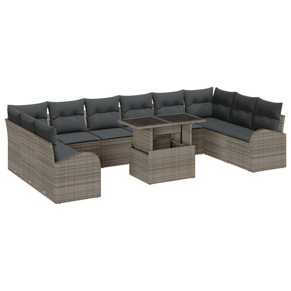 Ensemble de Canapés 11 Pièces avec Coussins Gris en Poly Rattan