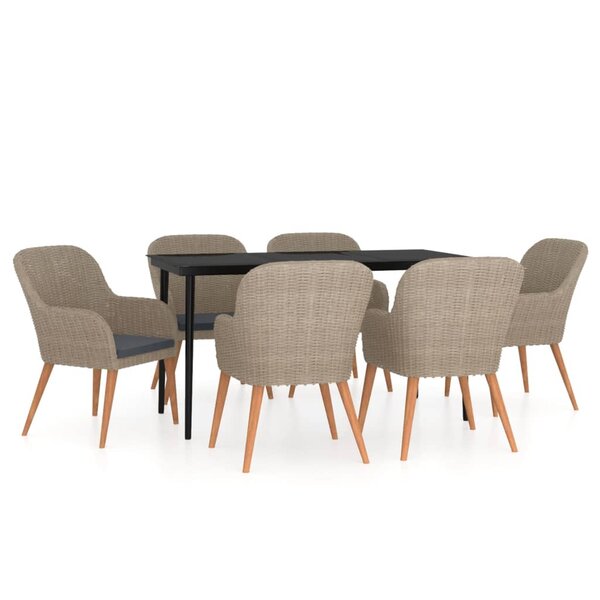 vidaXL Ensemble à manger de jardin et coussins 7 Pièces Marron