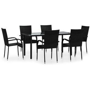 vidaXL Ensemble à manger de jardin 7 Pièces Noir Résine tressée