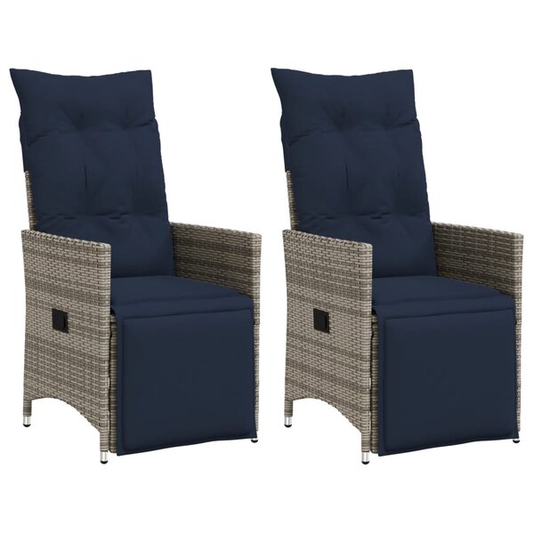 vidaXL Lot de 2 chaises de jardin inclinables avec coussins en résine tressée grise