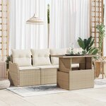 vidaXL Ensemble de canapé de jardin 5 Pièces Beige Poly rotin