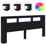 vidaXL Tête de lit LED avec étagère Chêne noir 220 x 18.5 x 103.5 cm