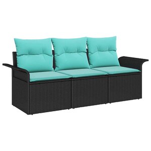 vidaXL Ensemble de canapé de jardin avec coussin 3 Pièces Noir Poly rotin