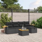 vidaXL Salon de jardin 6 Pièces avec coussins noir résine tressée
