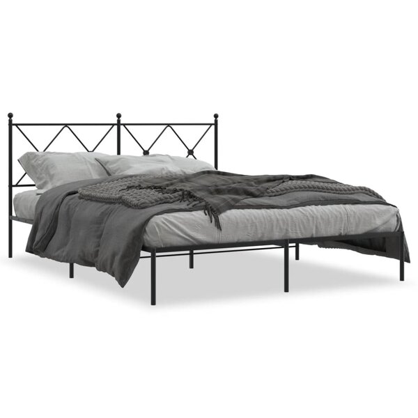 vidaXL Cadre de lit métal sans matelas et tête de lit noir 160x200 cm