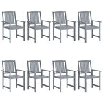 vidaXL Chaises de jardin et coussins lot de 8 Bois acacia solide Gris