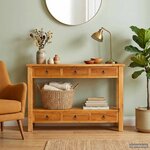 vidaXL Table console Naturel 115 x 32 x 76 cm Bois de Mahogany Massif