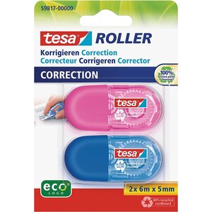 Pack 2 Mini Rollers de Correction Design Ergonomique Multicolore - 6 m x 5 mm TESA