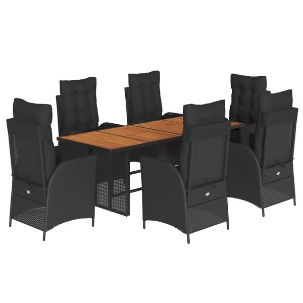 vidaXL Ensemble à manger de jardin coussins 7Pièces Noir Résine tressée