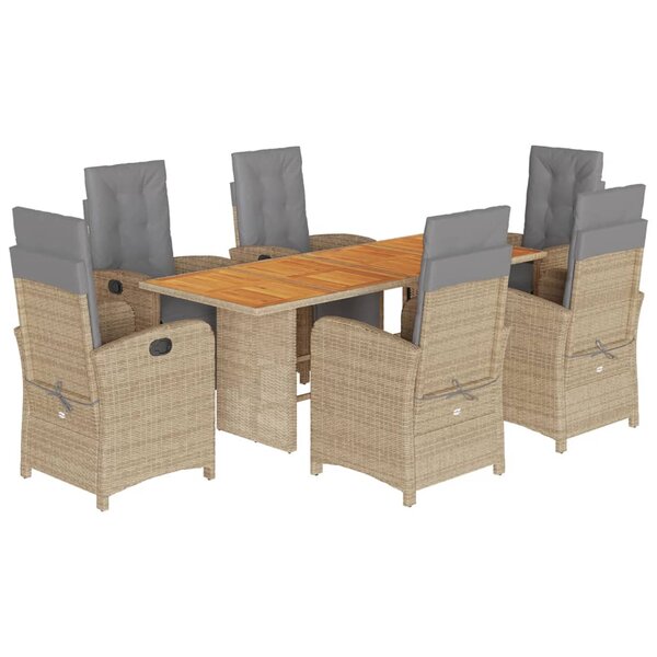 vidaXL Ensemble à manger de jardin et coussins 7 Pièces beige poly rotin