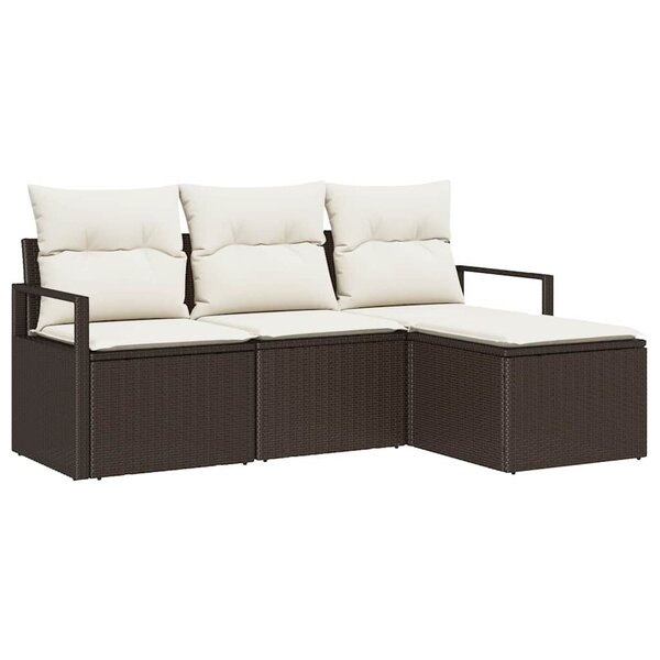 vidaXL Ensemble de canapé de jardin avec coussin 4 Pièces Marron  Crème