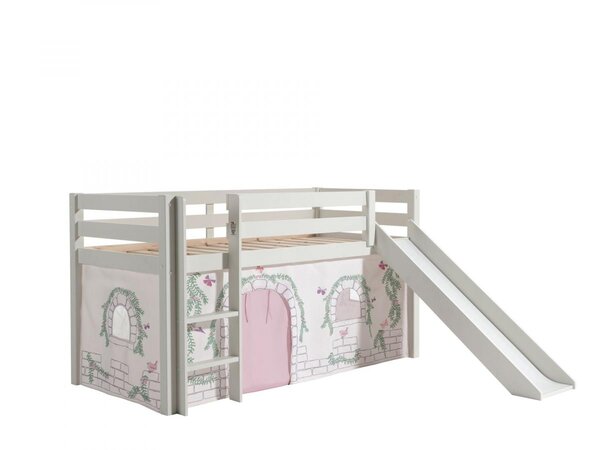 PINO Lit mezzanine avec toboggan + Rideau de lit Birdy
