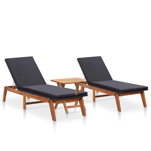 vidaXL Chaises longues 2Pièces avec table résine tressée et bois d'acacia