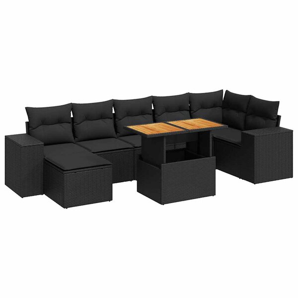 vidaXL Salon de jardin 8 Pièces avec coussins noir résine tressée