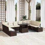 vidaXL Set de jardin 11 pièces avec coussins en poly rotin marron