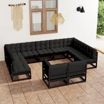 vidaXL Salon de jardin 11 Pièces avec coussins noir bois de pin massif