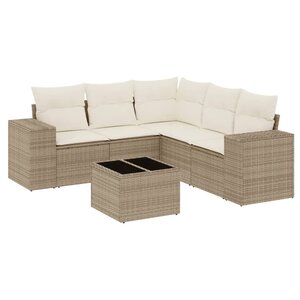 vidaXL Salon de jardin avec coussins 6 Pièces beige résine tressée