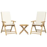 vidaXL Ensemble de bistro pliante 3 Pièces et coussins blanc crème bambou
