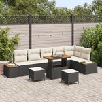 Ensemble de canapés de jardin 9 pièces avec coussins noir poly rotin acajou