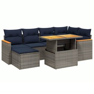 vidaXL Salon de jardin 7 Pièces avec coussins gris résine tressée