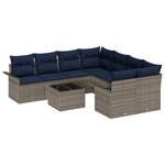 vidaXL Ensemble de canapé de jardin 9 Pièces Gris et bleu marine