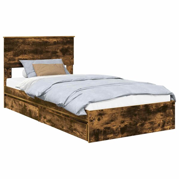 vidaXL Lit de Rangement Chêne fumé 100 x 200 cm Bois d'ingénierie