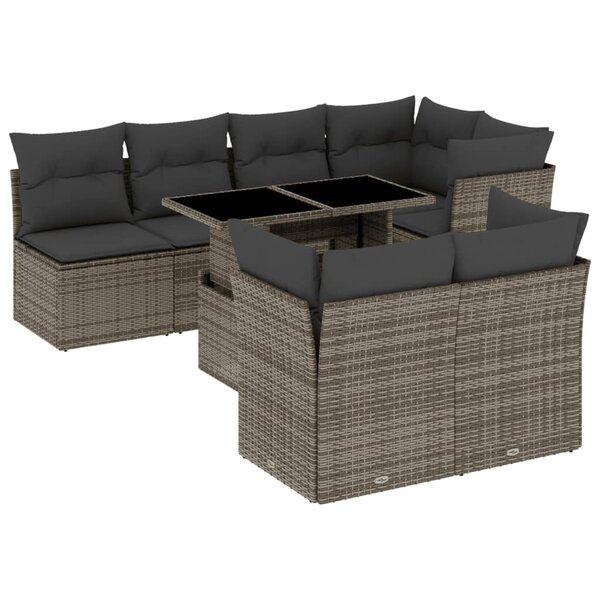 vidaXL Salon de jardin 8 Pièces avec coussins gris résine tressée
