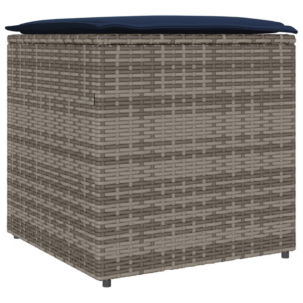 vidaXL Coffre de rangement Gris et bleu marine Coussins en ratán et en tissu