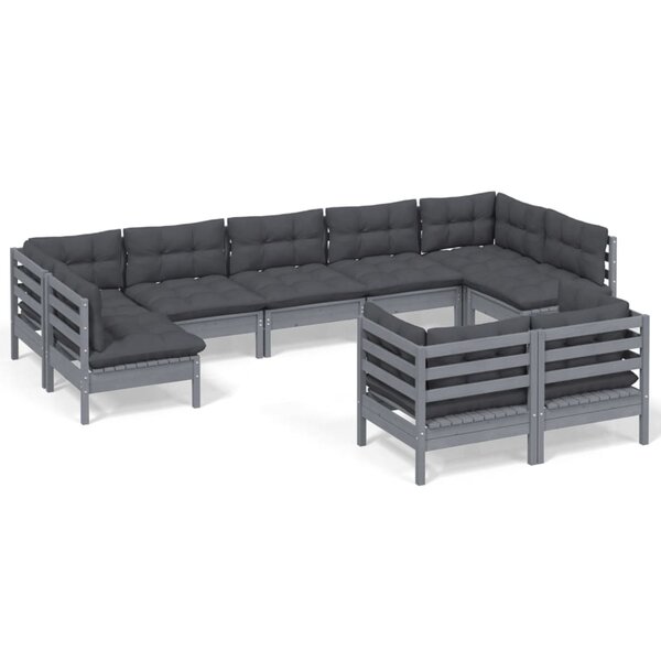 Salon de jardin meuble d'extérieur ensemble de mobilier 9 pièces avec coussins gris bois de pin solide 02_0017988