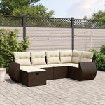 vidaXL Salon de jardin avec coussins 6 Pièces marron résine tressée