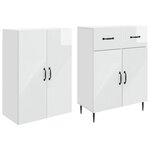 vidaXL Ensemble de Meubles 2 Pièces Blanc brillant 66 x 34 5 x 89 5 cm