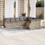 vidaXL Salon de jardin avec coussins 9 Pièces beige résine tressée