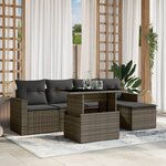 vidaXL Salon de jardin 6 Pièces avec coussins gris résine tressée