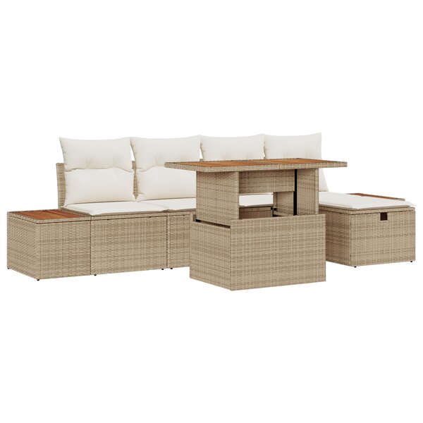 vidaXL Ensemble de Canapé de Jardin 6 Pièces avec Coussins Beige Rattan Poly Acacia