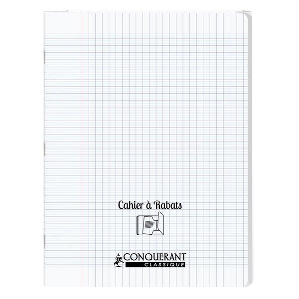 Cahier à rabat agrafé 24x32cm 96P 90G grands carreaux polypro incolore CONQUÉRANT