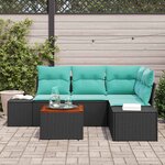 vidaXL Ensemble de canapé de jardin 5 Pièces Noir et turquoise
