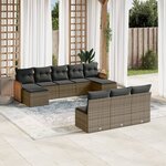 vidaXL Salon de jardin avec coussins 10 Pièces gris résine tressée