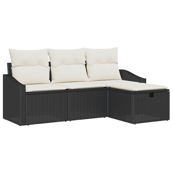 vidaXL Ensemble de Canapés de Jardin de 4 Pièces avec Coussins Noir en Poly Rattan
