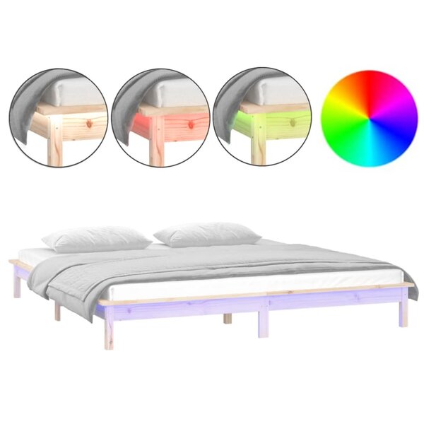vidaXL Cadre de lit à LED sans matelas 140x200 cm bois massif