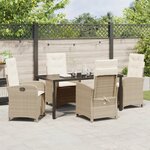 vidaXL Ensemble de salle à manger de jardin 5 pièces avec coussins en polyrotin beige