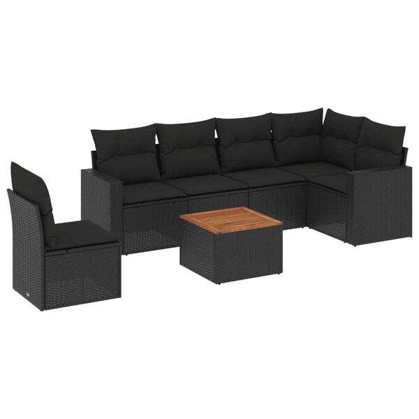 vidaXL Salon de jardin 7 Pièces avec coussins noir résine tressée