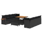 Ensemble de canapé de jardin 11 pièces avec coussins en poly rotin noir acacia