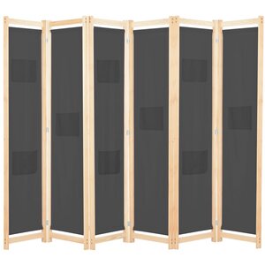 vidaXL Cloison de séparation 6 panneaux Gris 240 x 170 x 4 cm Tissu