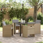 vidaXL Ensemble repas de jardin 5 pièces avec coussins beige en poly rotin