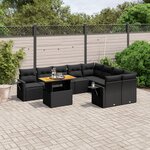 vidaXL Salon de jardin 10 Pièces avec coussins noir résine tressée