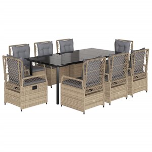 vidaXL Ensemble à manger de jardin et coussins 9 Pièces beige Poly rotin