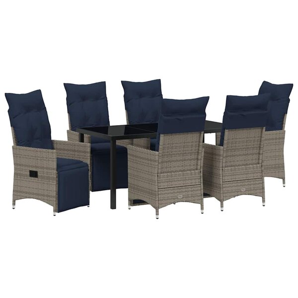 vidaXL Ensemble table et chaises avec coussin 7 Pièces Gris Rotin PE